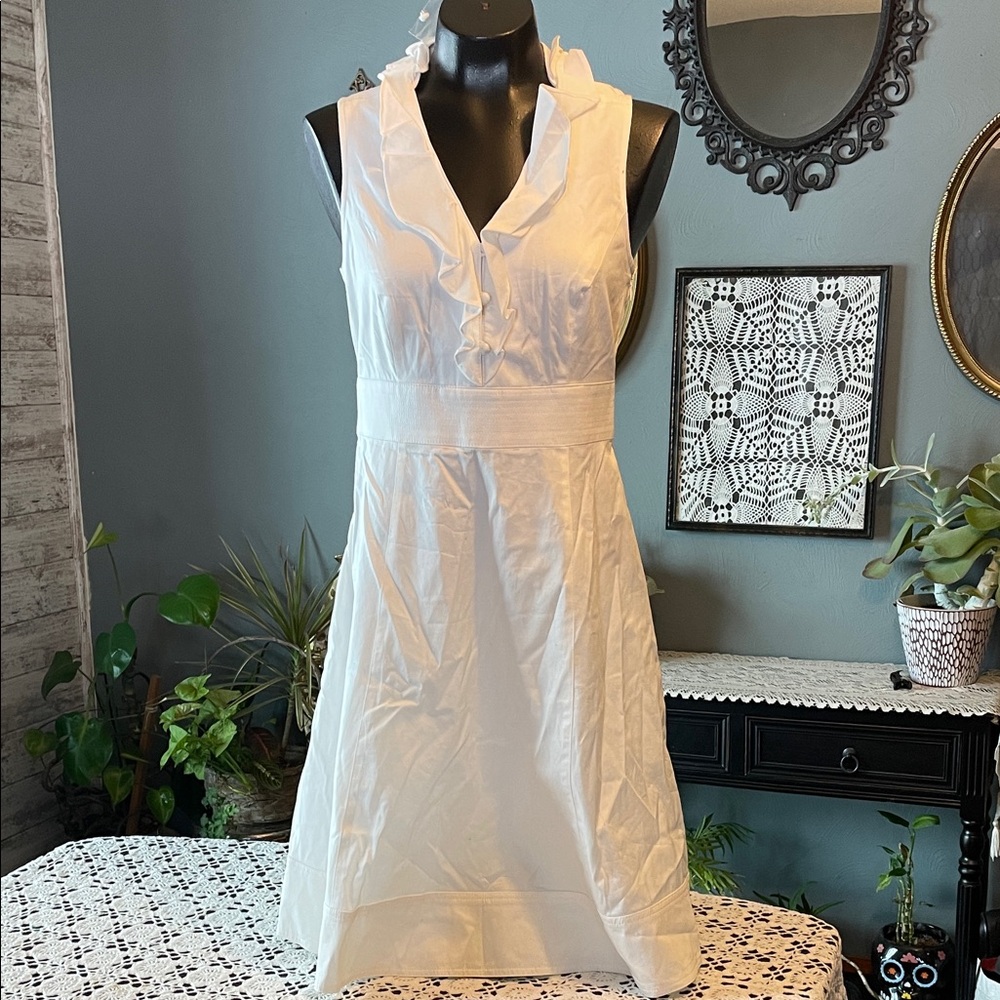 White House Black Market Ruffled White Midi Dress